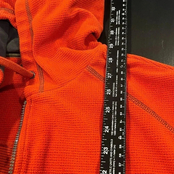 ❤️ 2/$11 Y2K Izod Jeans Waffle Knit Red Orange Fleece Hoodie Mens Large - Picture 8 of 9